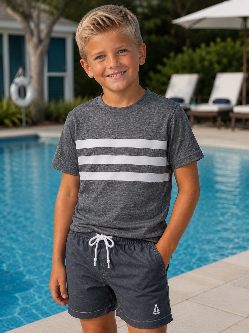 GAP Kids Gray Rash Guard Swim Shirt - Size Small 6-7 - UPF Beach & Pool